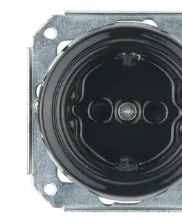Predlžovacie káble Bohemia-Design- porcelánová retro domová zásuvka bez rámčeka SCHUKO 250V/16A čierna K1-RAGX-BL