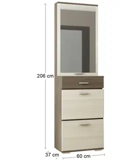 Botníky NABBI Veneta S+M botník (skrinka na topánky) so zrkadlom tmavý popol shimo / svetlý popol shimo
