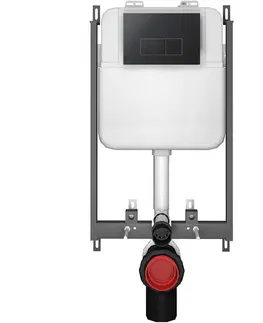 Záchody CERANO - Závesné WC s bidetom Basic/Cronus Standard - biela lesklá - WC tlačidlo Modulo/Čierna - na zamurovanie - 59,3x38,4 CER-8050BD86456