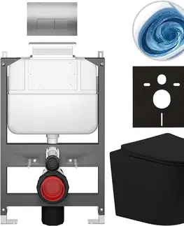 Záchody CERANO - Kompletný WC set Basic/Cesso - čierna matná - WC tlačidlo Modulo/Strieborná - ovládanie zhora - predstenová inštalácia - 49x36 CER-8050BD86235