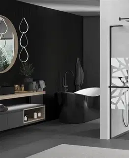Sprchové dvere MEXEN/S - Kioto+ L Sprchová zástena WALK-IN s poličkou a držiakom uterákov 70 x 200, biely vzor, čierna 800-070-123-70-85