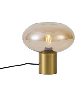 Stolné lampy Dizajnová stolná lampa mosadzná s jantárovým sklom - Umbrella