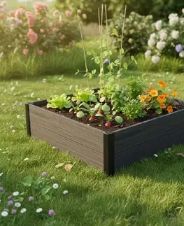 Záhradné kvetináče KETER Vyvýšený záhon HEDGE SQUARE | sivá