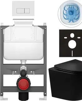 Záchody CERANO - Kompletný WC set Basic/Cesso - čierna lesklá - WC tlačidlo Modulo/Biela - ovládanie zhora - predstenová inštalácia - 49x36 CER-8050BD86315