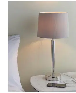 Lampy Endon 72175 - Stolná lampa SYON 1xE14/40W/230V s USB, lesklý chróm/béžová 72175