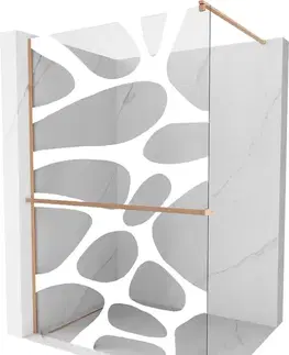 Sprchové dvere MEXEN/S - Kioto+ Sprchová zástena WALK-IN s poličkou a držiakom uterákov 90 x 200, biely vzor, meď kartáčovaná 800-090-121-65-97