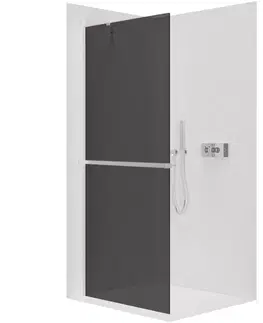 Držadlá k vani CERANO - Sprchová zástěna Walk-in Onyx Y L/P - 8 mm + polička/držák na ručníky - chrom, grafitové sklo - 50x200  CER-8050BD1291
