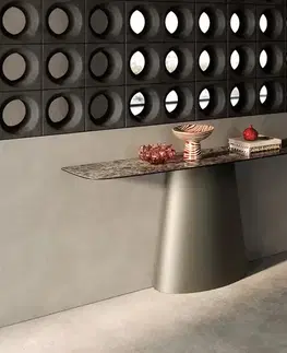 Konzolové stolíky DELIFE Konzolový stolík Edge zaoblený tvar 180×40 cm keramika Emperador Extra Lucidato tmavohnedá kužeľová kovová podstava titánová farba