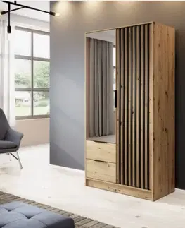 Šatníkové skrine ArtPS Šatníková skriňa KELLY 2D so zrkadlom | dub artisan