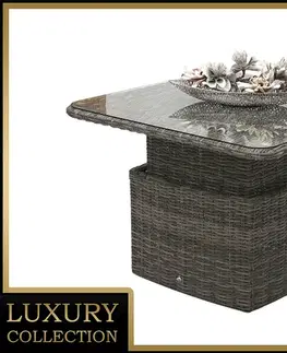 Stolčeky DEOKORK Ratanový stôl výsuvný jedálenský/odkladací 100 x 100 cm BORNEO LUXURY (sivá)
