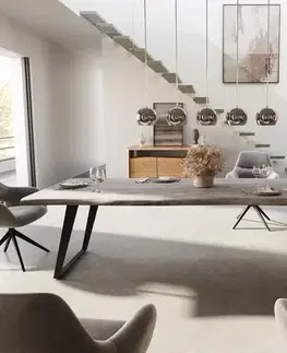 Jedálenské stoly DELIFE Jedálenský stôl Edge 300x100 XL akácia platinová kov šikmý Live-Edge