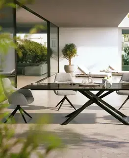 Záhradné stoly DELIFE Záhradný jedálenský stôl Edge 300x100 cm keramika Laminam® Emperador Extra Lucidato tmavohnedá krížová podstava obdĺžnik čierna