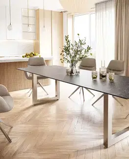 Jedálenské stoly DELIFE Jedálenský stôl Edge 300x100 keramika Laminam® Nero Greco antracitová nerezová oceľ široký