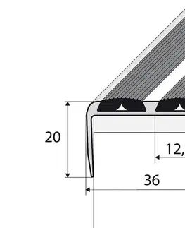 Schodové lišty a profily Schodový profil 36 x 20 mm s protišmykovými gumami (skrutkovací) Inox E71