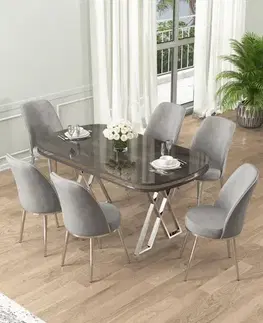Jedálenské sety Dining Table & Chairs Set (7 Pieces) Lai - Anthracite, Chrome, Grey