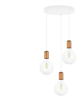 Svietidlá  Luster na lanku MIROS 3xE27/60W/230V guľatý biela/medená 0330