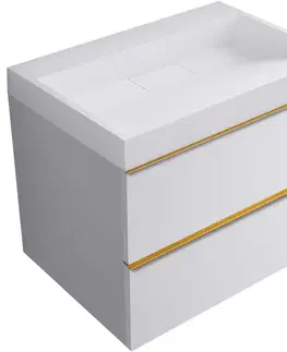 Kúpeľňový nábytok CERANO - Kúpeľňová skrinka Velora - biela matná, úchytka zlatá + umývadlo z lit. mramoru Vita - biela matná - 70x63x46,5 CER-8050BD84006