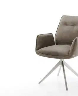 Jedálenské stoličky DELIFE Otočná jedálenská stolička Zoa-Flex mikrovlákno taupe vintage krížová podstava široká nerezová oceľ 360° otočná hojdacia funkcia vrecková pružina