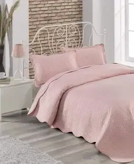 Prehozy Prehoz bavlnený Deluxe jednofarebný Svetlo ružový TiaHome - 140x220cm + 1ks 50x70cm