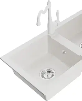 Kuchynské drezy MEXEN/S MEXEN/S - Mario granitový drez 2-bowl vrátane batérie Carla, biela 6504-20-670700-20
