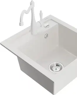Kuchynské drezy MEXEN/S MEXEN/S - Vito granitový drez 1-miska vrátane batérie Carla, biela 6503-20-670700-20