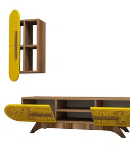 Obývacie steny TV skrinka / Obývacia stena Defne - Walnut, Yellow