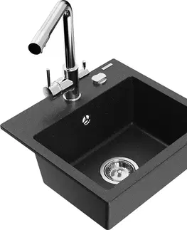 Kuchynské drezy MEXEN/S MEXEN/S - Milo granitový drez vrátane batérie Duero, čierna/strieborná metalík 6505-73-671600-00