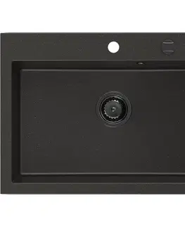 Kuchynské drezy MEXEN/S MEXEN/S - Elix granitový drez 1-miska 700 x 500 mm, čierna/zlatá metalik, sifón čierna 6526701005-75-B
