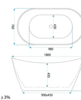 Vane REA - Voľne stojaca vaňa FERRANO Slim 180 Biela krytka zátky REA-W0082