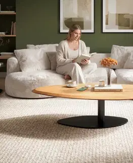 Konferenčné stolíky DELIFE Konferenčný stolík Edge organický 140×76 cm dub prírodný Flow-Edge Vibany kov čierna