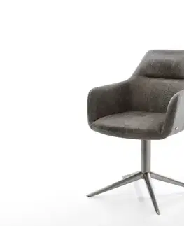 Jedálenské stoličky DELIFE Otočná jedálenská stolička Pejo-Flex mikrovlákno sivá vintage podstava grafit 360° otočná hojdacia funkcia vrecková pružina