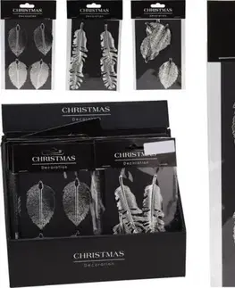 Vianočné ozdoby Kinekus Ozdoba závesná list 4,5x8 cm sada 4 ks kov strieborný mix