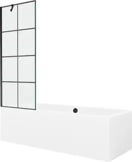 Sprchové dvere MEXEN/S - Cube obdĺžniková vaňa 170 x 80 cm s panelom + vaňová zástena 70, čierna vzor 550517080X9507007077