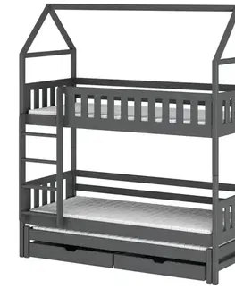Postele so zásuvkami Poschodová posteľ Domček Iga 90x200 grafit