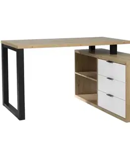 Moderné kancelárske stoly Set Max II Písací stôl + Komoda biela/artisan dub/čierna