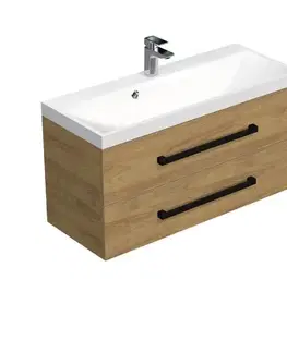 Kúpeľňový nábytok Kúpeľňová skrinka s čiernou úchytkou a umývadlom SAT Cube Way 100x53x40 cm dub Hickory mat CUBE2C100ZDH CUBE2C100ZDH