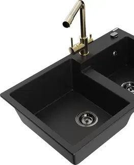 Kuchynské drezy MEXEN/S MEXEN/S - Tomas granitový drez 2-bowl vrátane batérie Duero, čierna 6516-77-671600-50-B