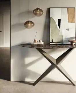 Konzolové stolíky DELIFE Konzolový stolík Edge polygonálny 140×50 cm keramika Emperador Extra Lucidato tmavohnedá Zentharo kov titánová farba