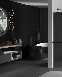 Sprchové dvere MEXEN/S - Kioto+ L Sprchová zástena WALK-IN s poličkou a držiakom uterákov 70 x 200, zrkadlová, čierna 800-070-123-70-50