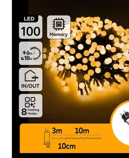 LED osvetlenie  B.V.  - LED vonkajší dekoračný reťaz 100xLED/3,6W/230V/8 funkcií 10m IP44 teplá biela B103031OK