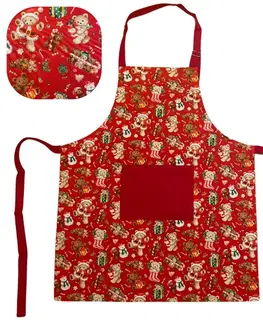 Zástery Kuchynská zástera bavlnená Vianočná Christmas červená TiaHome