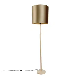 Stojace lampy Drevená stojaca lampa s bronzovým zamatovým tienidlom 40 cm - Mels