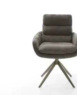 Jedálenské stoličky DELIFE Jedálenská stolička Abelia-Flex s opierkami bouclé mäkký tmavobéžová krížová podstava široká titánová farba 360° otočný kolískacia funkcia