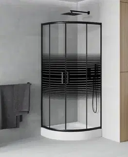 Vane MEXEN/S - Rio sprchovací kút štvrťkruh 70x70, pruhy, čierna + biela vanička so sifónom 863-070-070-70-20-4710
