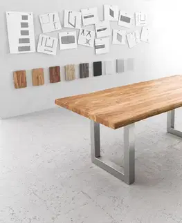 Jedálenské stoly DELIFE Jedálenský stôl Edge 200x100 XL akácia prírodná nerezová oceľ široký Live-Edge