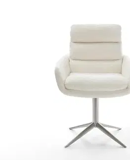 Jedálenské stoličky DELIFE Jedálenská stolička Abelia-Flex s opierkami bouclé mäkká béžová kovová podstava nerezová oceľ 360° otočný hojdacia funkcia