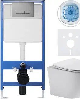 Záchody CERANO - Kompletný podomietkový WC set Lite/Cesso - biela lesklá - WC tlačidlo Slim, tmavo šedá - predstenová inštalácia / sadrokartón - 49x36 CER-416797