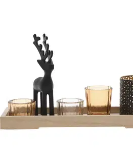 Vianočné dekorácie Dekoračná sada svietnikov na podstavci Reindeer 6 ks, 31,5 x 9,5 x 2,5 cm