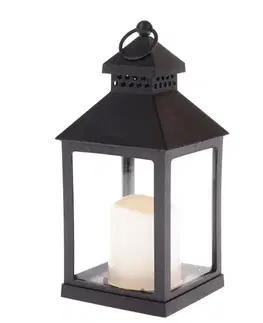 Vianočné dekorácie Lampáš s LED sviečkou Vintage čierna, 10 x 20 x 10 cm, teplá biela, plast