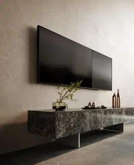 Televízne stolíky DELIFE TV stolík Cuor 150 cm keramika emperador extra leštený tmavohnedá 1 výklopné dvierka 1 zásuvka podstava závesná nerezová oceľ